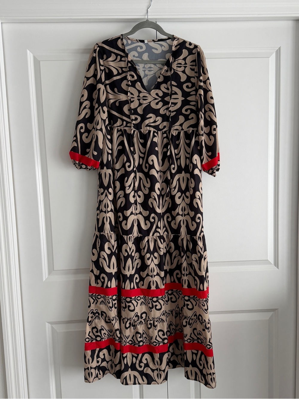 Black and Beige Patterned Maxi Dress